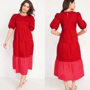 Old Navy | Tiered Two-Tone All-Day Midi Swing Dress for Women Size Medium